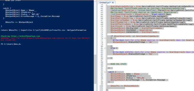 Generating report for SSL Certificates for Websites with PowerShell